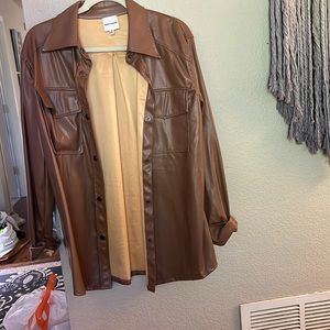 Brown leather shacket
